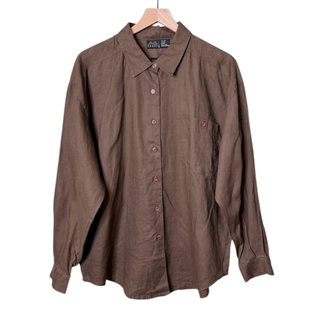 NWT Boutique Europa 100% Linen Button Front Shirt Brown‎ Women’s Size XL